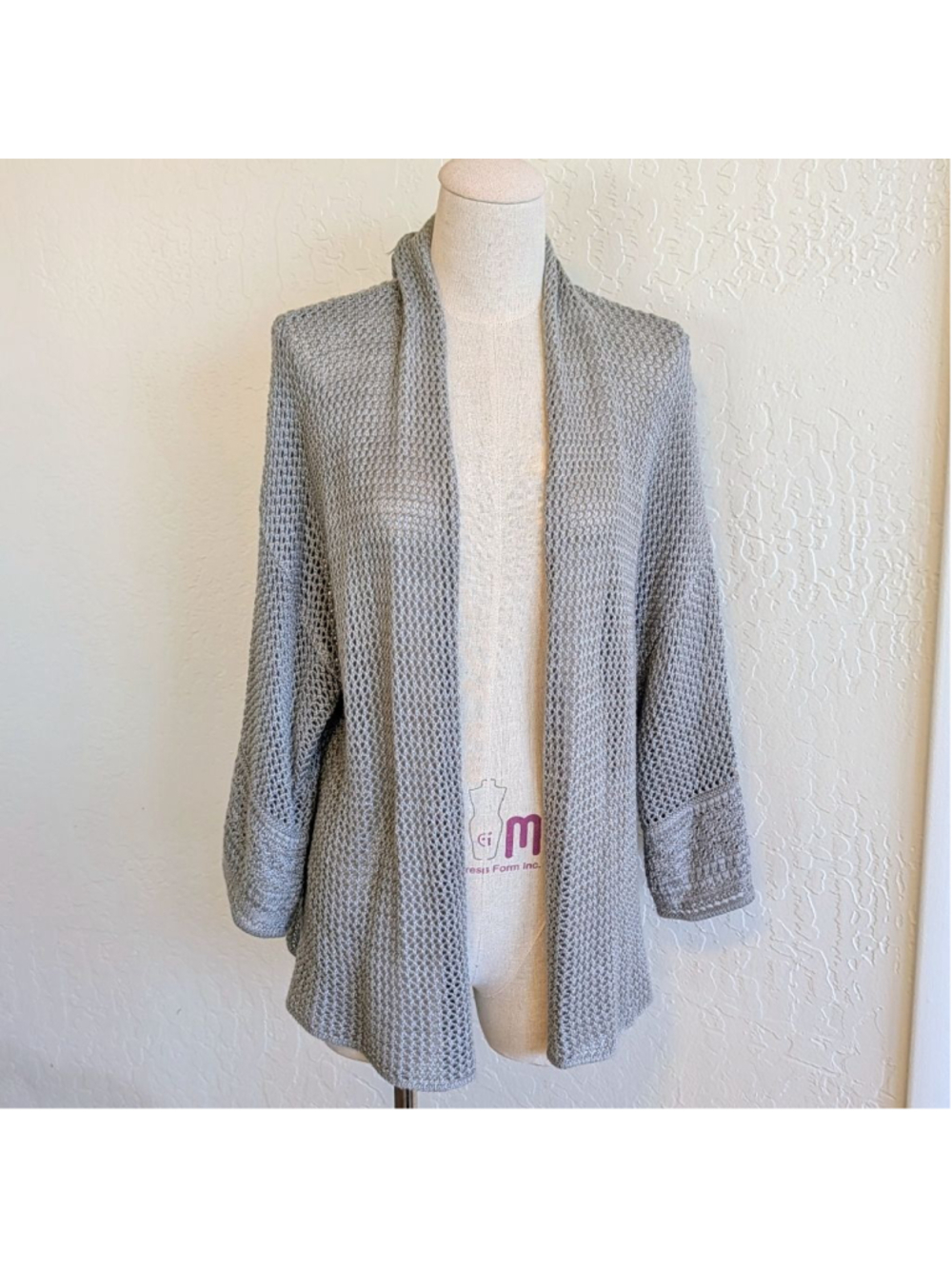 Cozy Open Knit Cardigan Gray Draped Boho Slouchy Layer XL 16/18